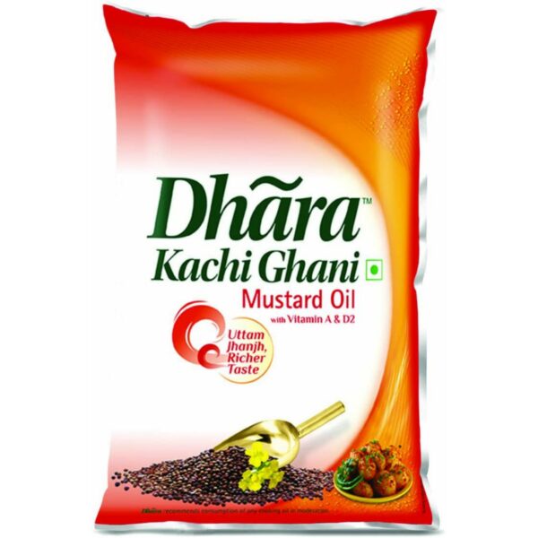 Dhara Kachhi Ghani Mustard Oil, 1L Pouch