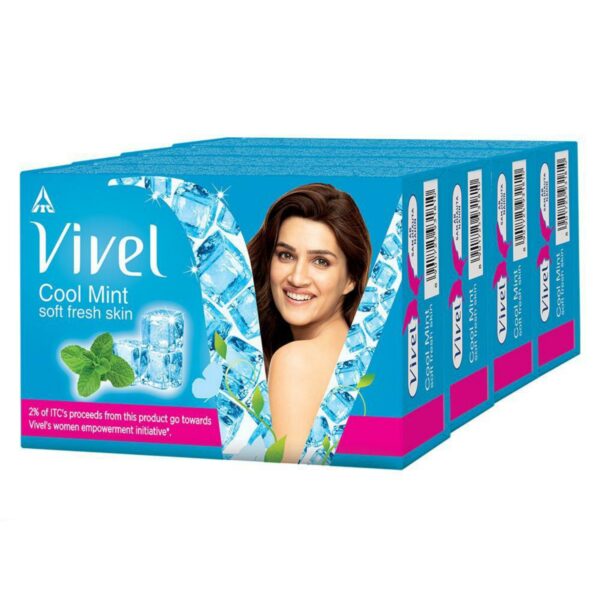 Vivel Cool Mint Bathing bar, Soft Fresh Skin with Menthol, 100g x 3+1